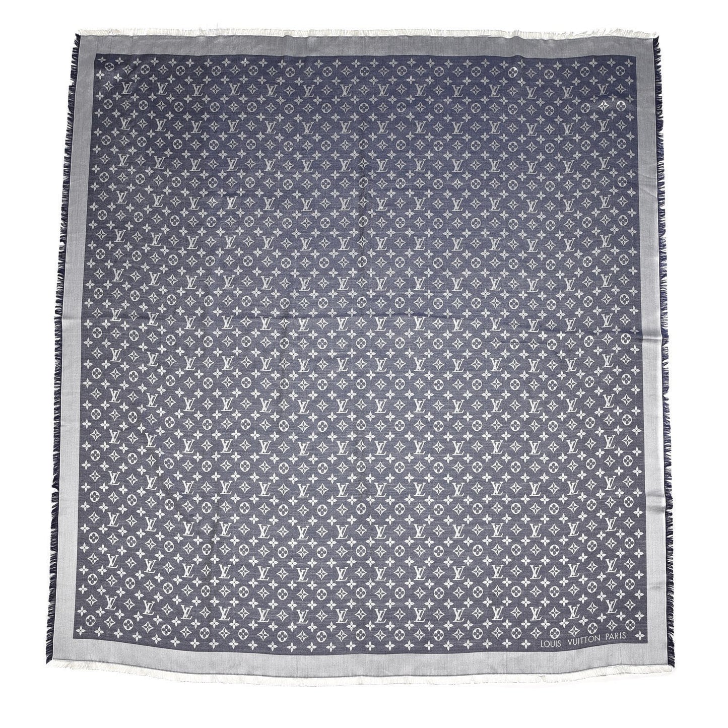 Silk Wool Monogram Denim Shawl Blue