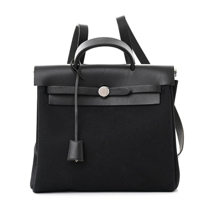 Hermes Toile Vache Calfskin Herbag 30 PM Backpack Black 1 of 12