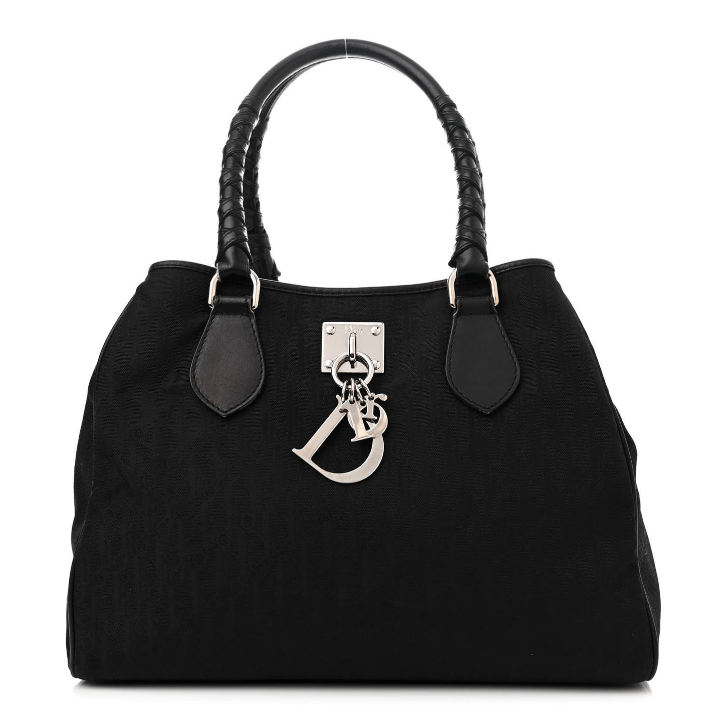 CHRISTIAN DIOR Nylon Monogram Medium Lovely Tote Black