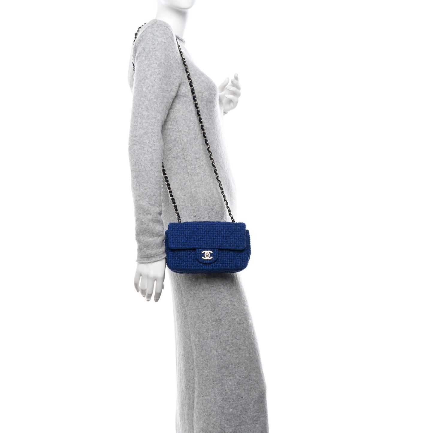 Tweed Quilted Mini Rectangular Flap Blue