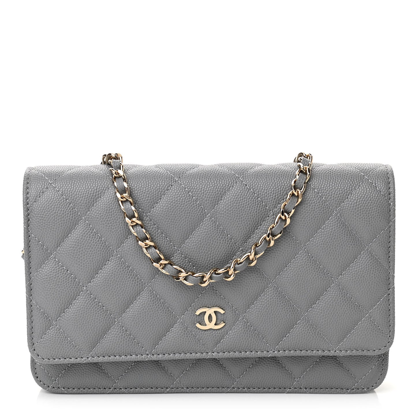 Caviar Quilted Wallet On Chain WOC Grey