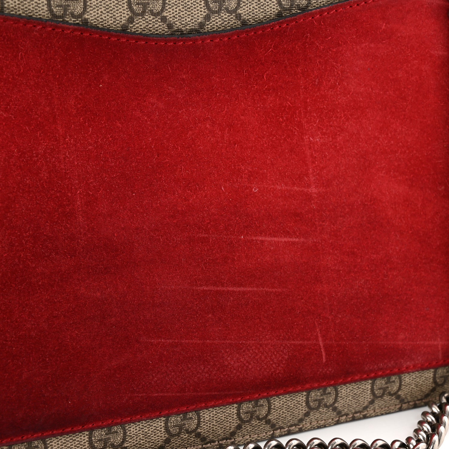 Gucci GG Supreme Monogram Suede Cudu Medium Dionysus Shoulder Bag Beige Ebony Vulcanic Red 12 of 18