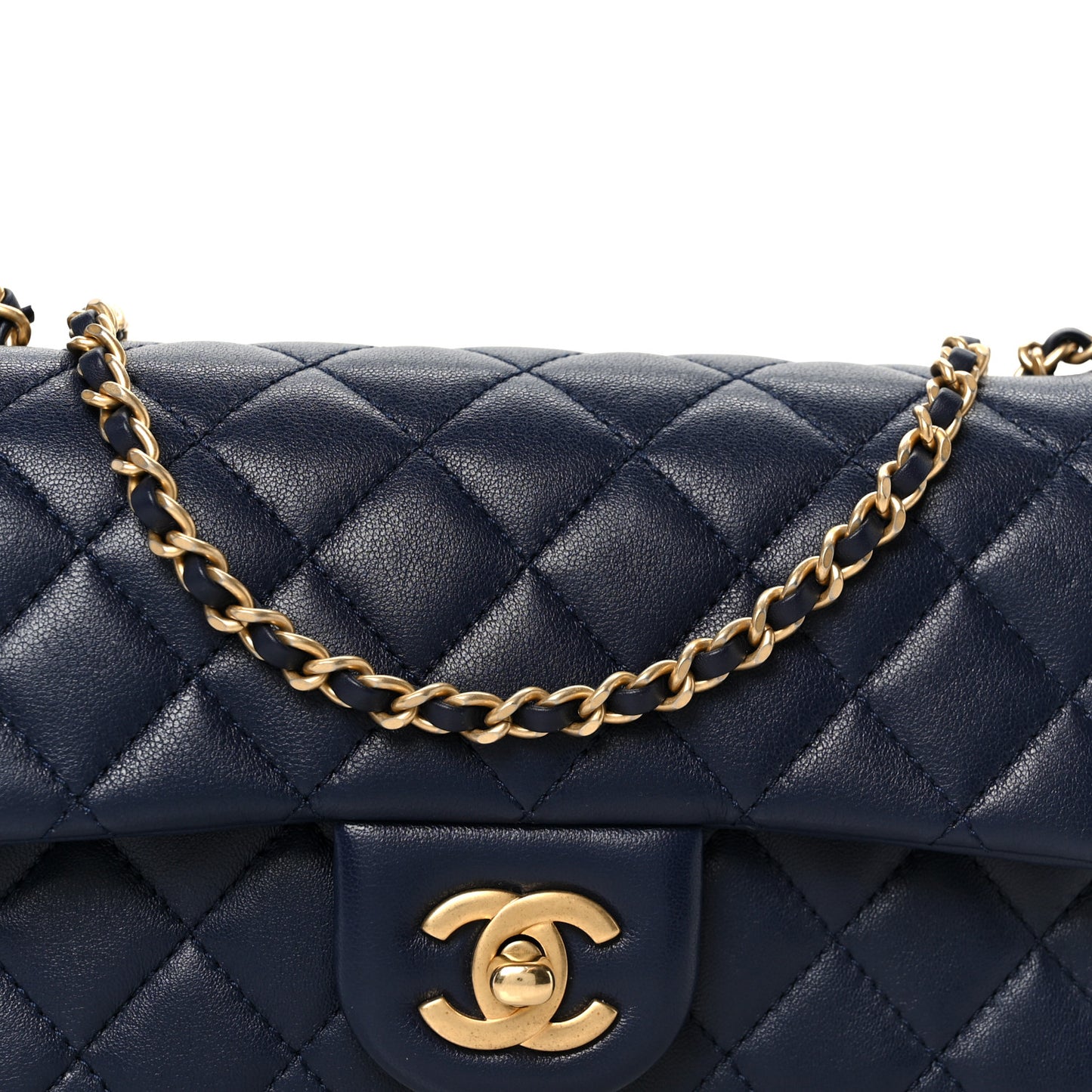 Lambskin Quilted Mini Pearl Crush Rectangular Flap Navy Blue