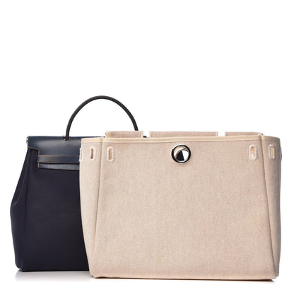 Hermes Toile Vache Calfskin Herbag PM 30 Navy Bleu Natural 3 of 25