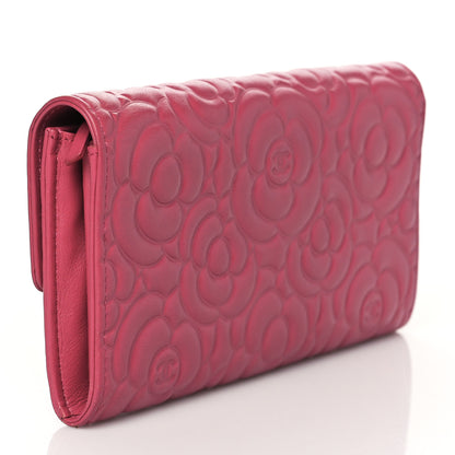 Chanel Lambskin Embossed Camellia Large Gusset Flap Wallet Pink 3 of 9