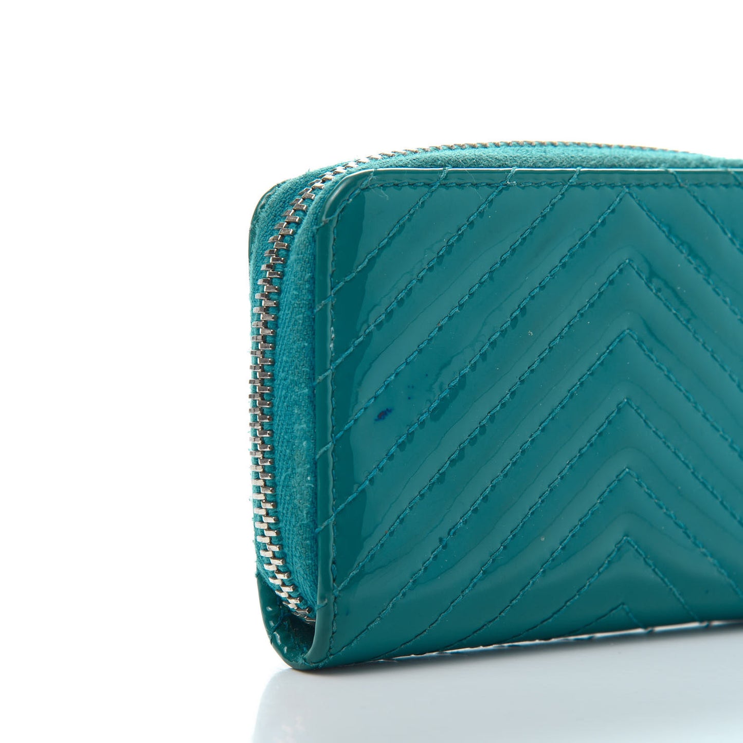 Patent Chevron Quilted Zip Around Coin Purse Turquoise