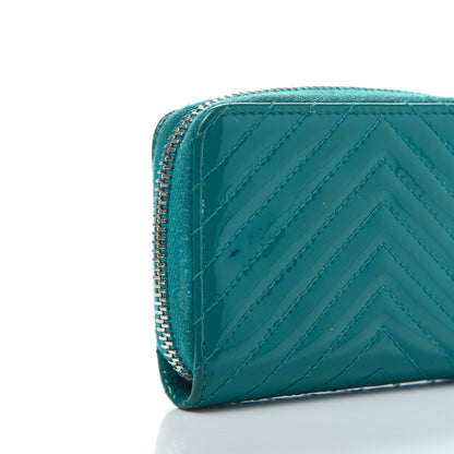 Chanel Patent Chevron Quilted Zip Around Coin Purse Turquoise 10 of 11