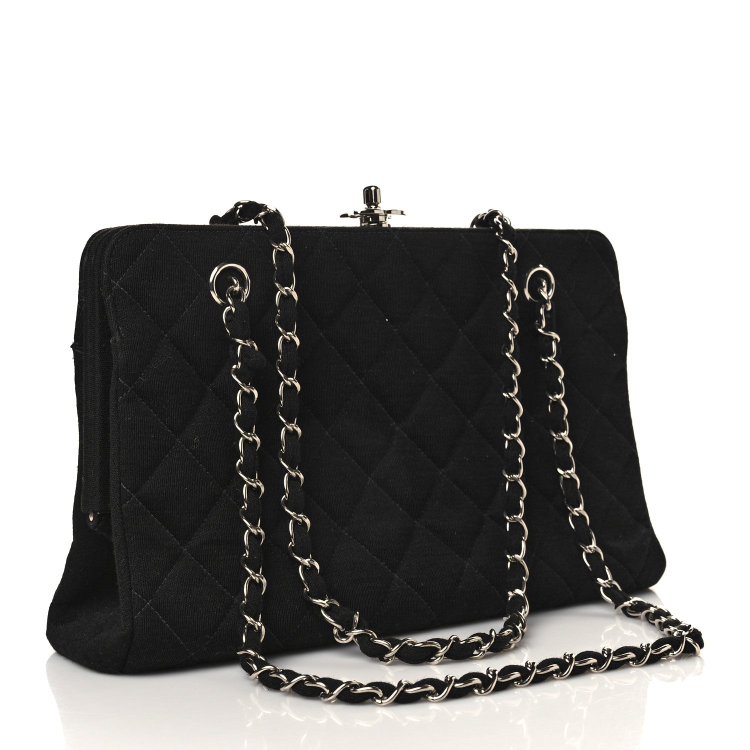 Chanel Jersey Quilted Kisslock Shoulder Bag Black 3 of 10