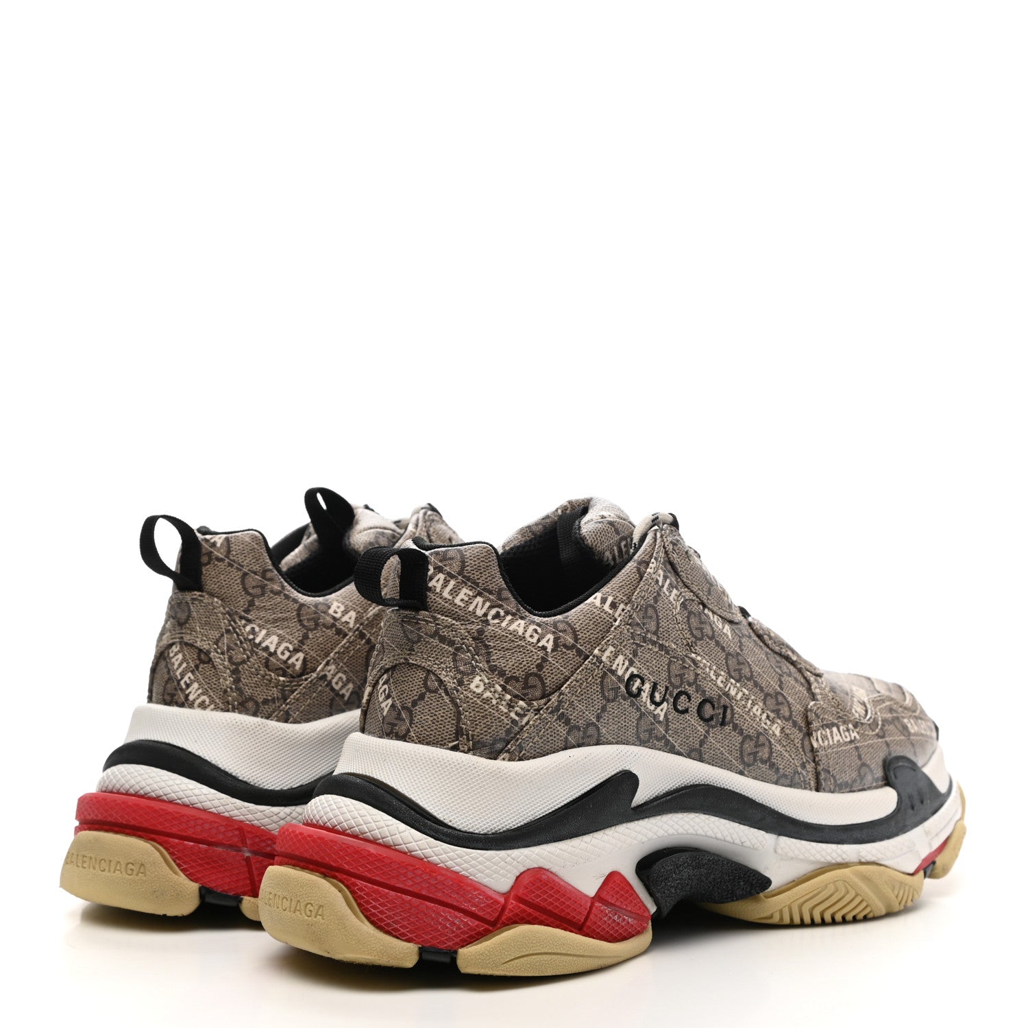 Balenciaga X GUCCI GG Supreme Monogram Allover Logo Womens Triple S Sneakers 40 Beige Ebony Mystic White 4 of 11