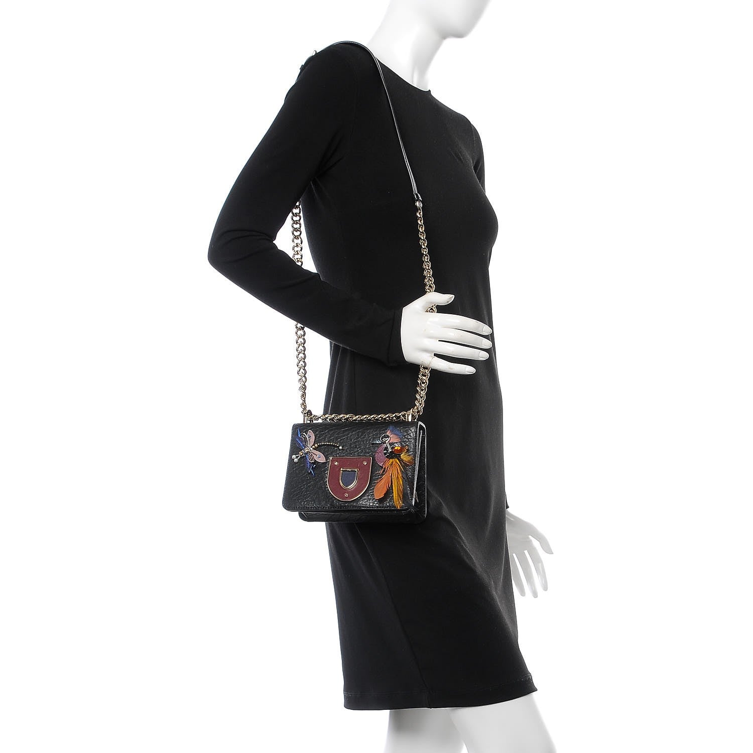Christian Dior Crinkled Lambskin Embellished Diorama Club Bag Black 2 of 11