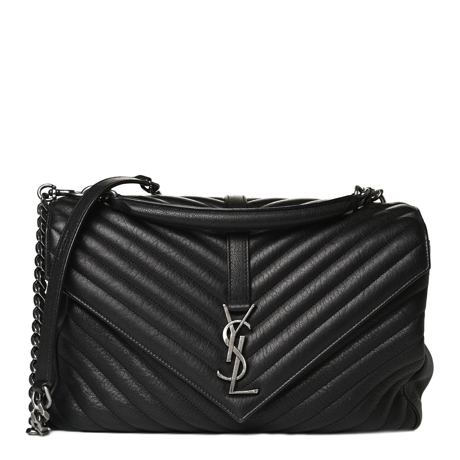 Saint Laurent Sheepskin Matelasse Chevron Monogram Large College Satchel Black 2 of 25