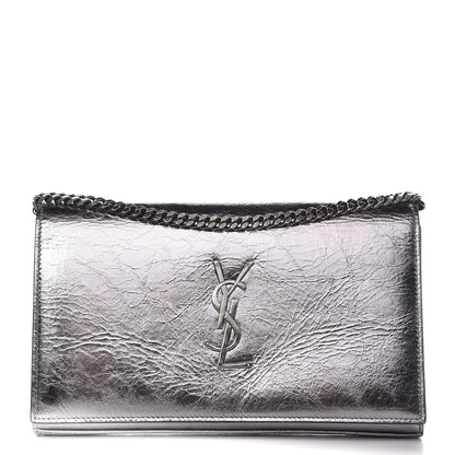 Saint Laurent Metallic Crackled Calfskin Monogram Chain Wallet Acciaio Nero 2 of 10