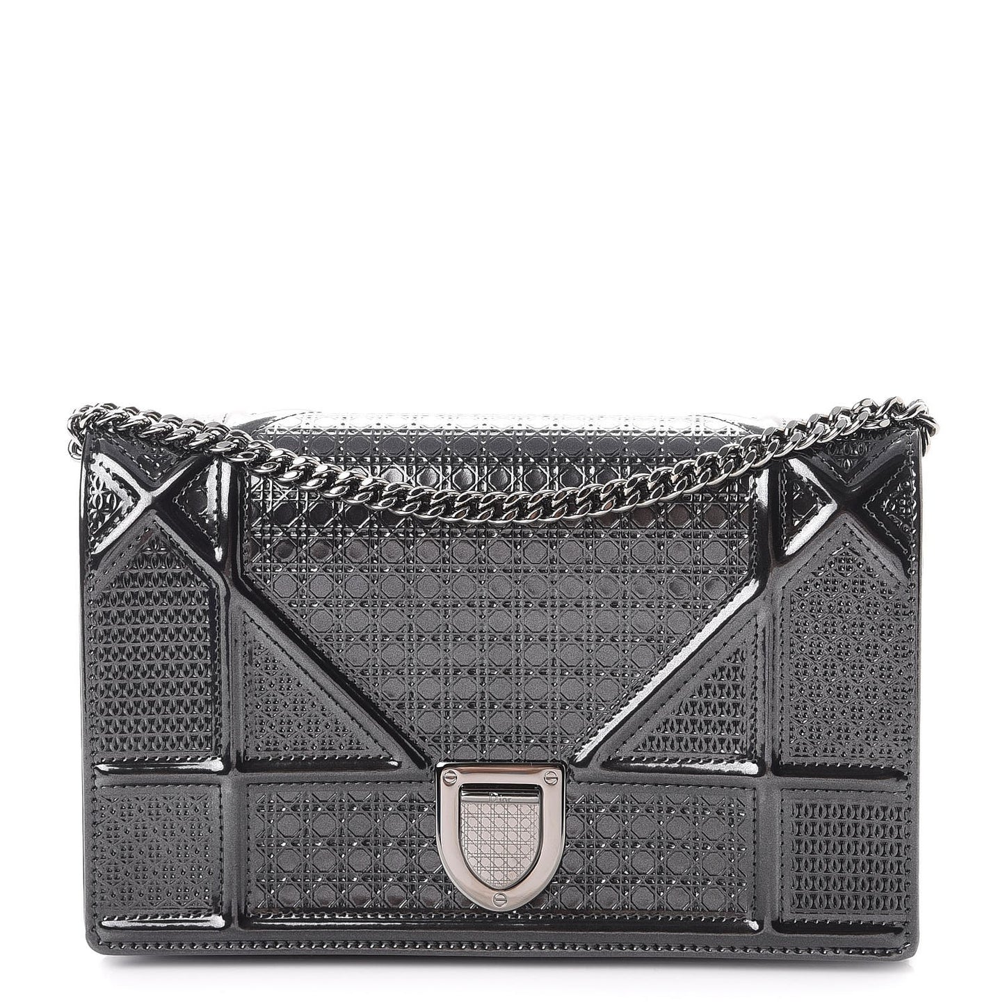 Metallic Patent Micro-Cannage Diorama Wallet on Chain Pouch Onyx Black