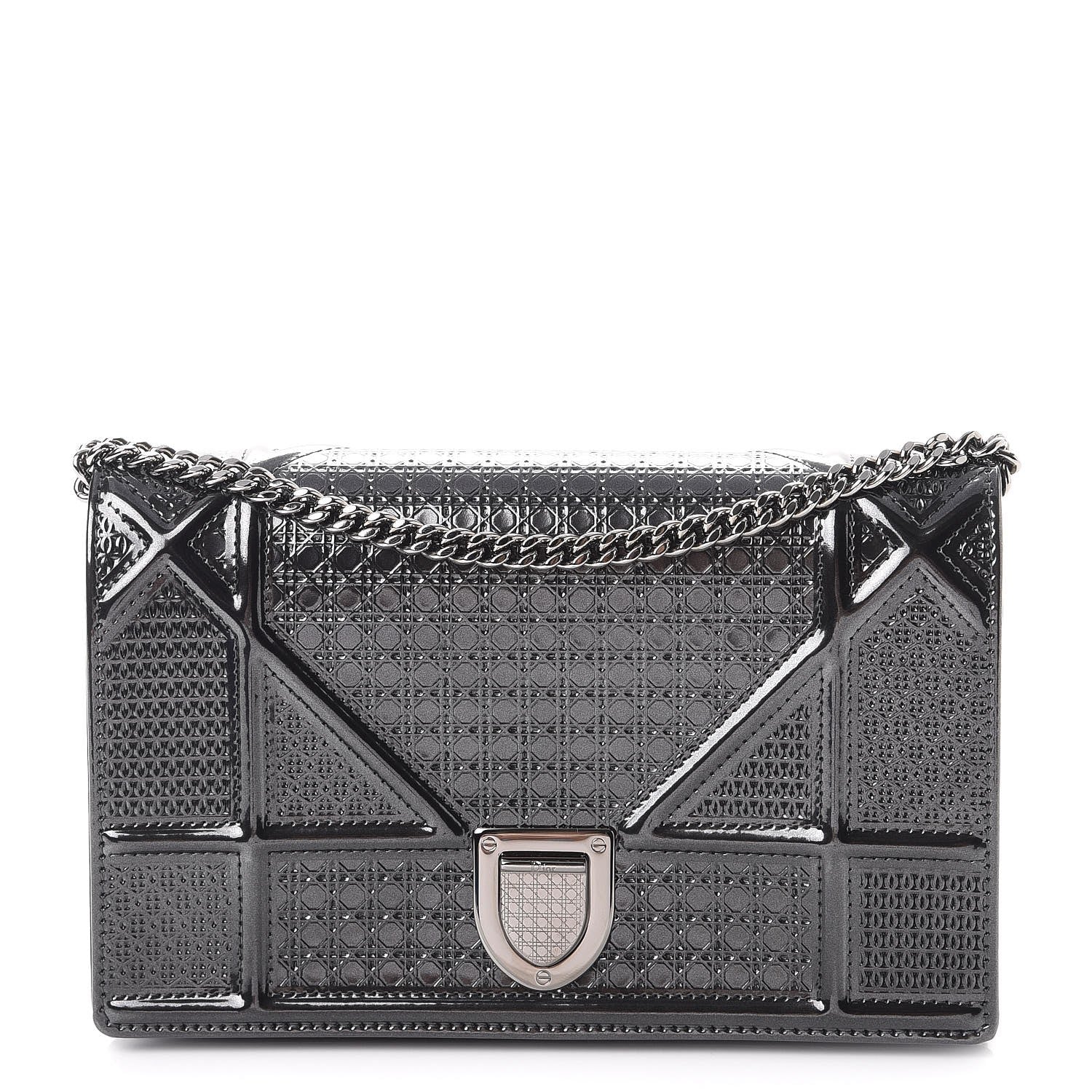 Christian Dior Metallic Patent Micro-Cannage Diorama Wallet on Chain Pouch Onyx Black 1 of 11