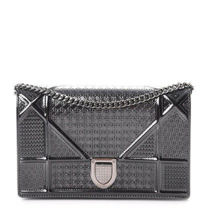 Christian Dior Metallic Patent Micro-Cannage Diorama Wallet on Chain Pouch Onyx Black 1 of 11