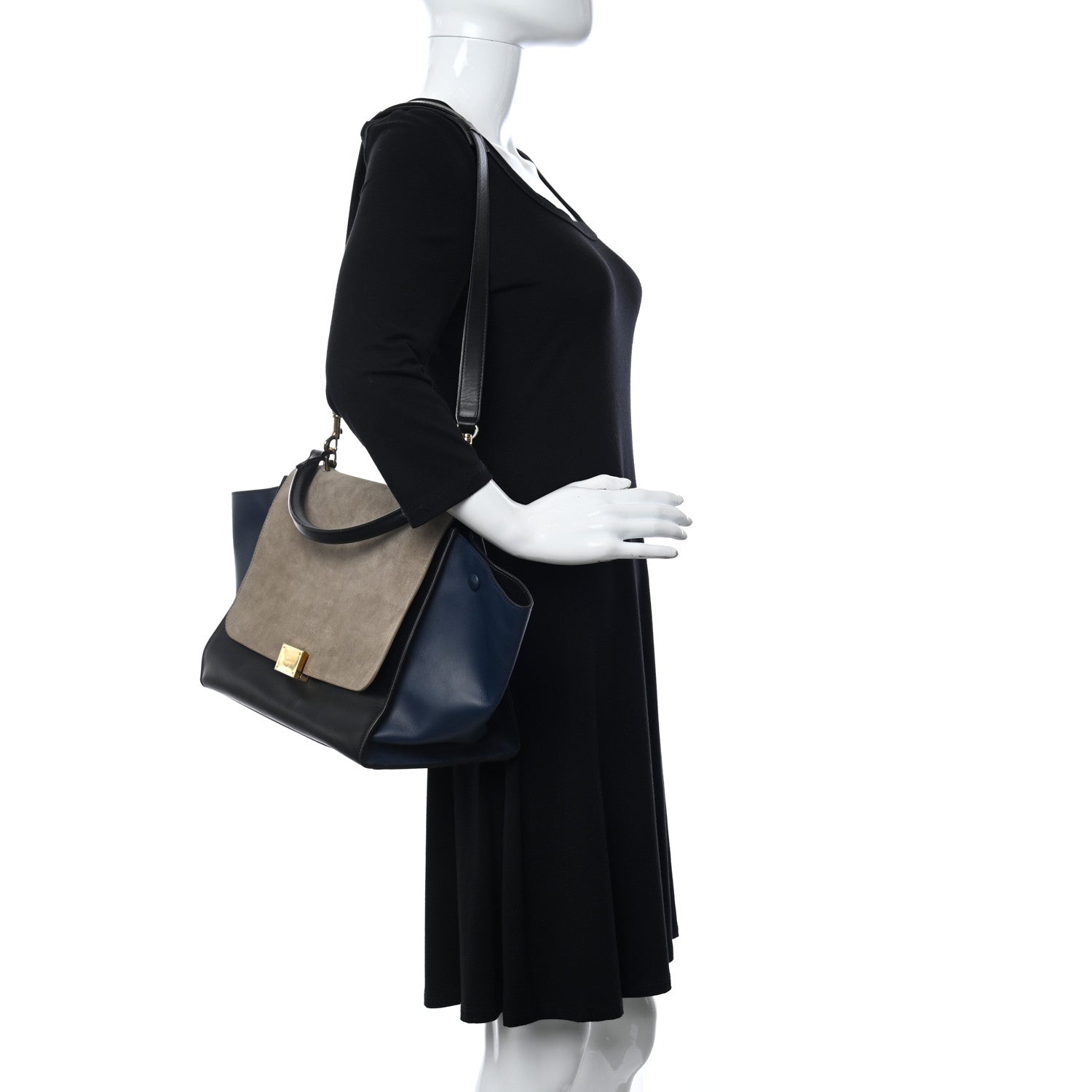 Celine Calfskin Suede Medium Tri-Color Trapeze Grey 2 of 13