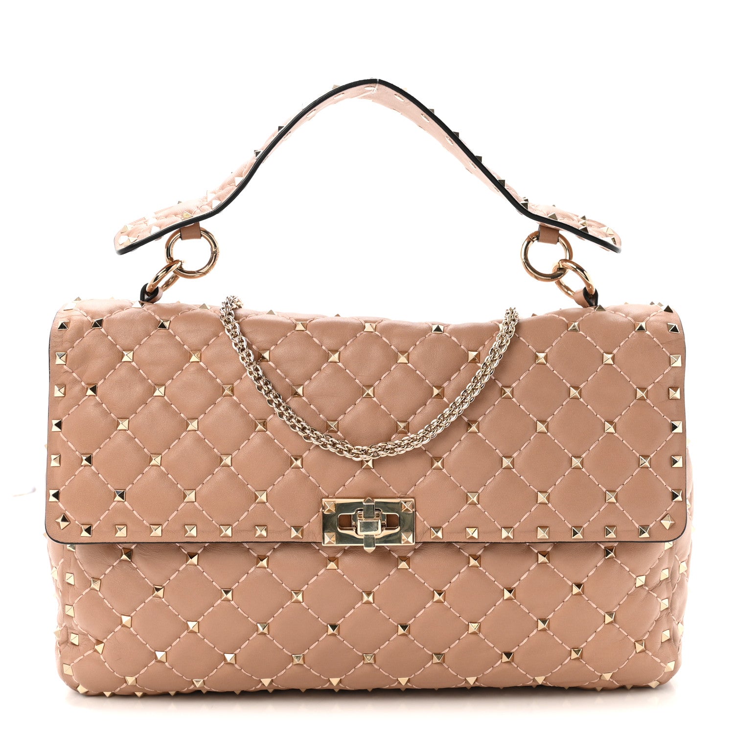 Valentino Garavani Nappa Large Rockstud Spike Shoulder Bag Poudre 1 of 9