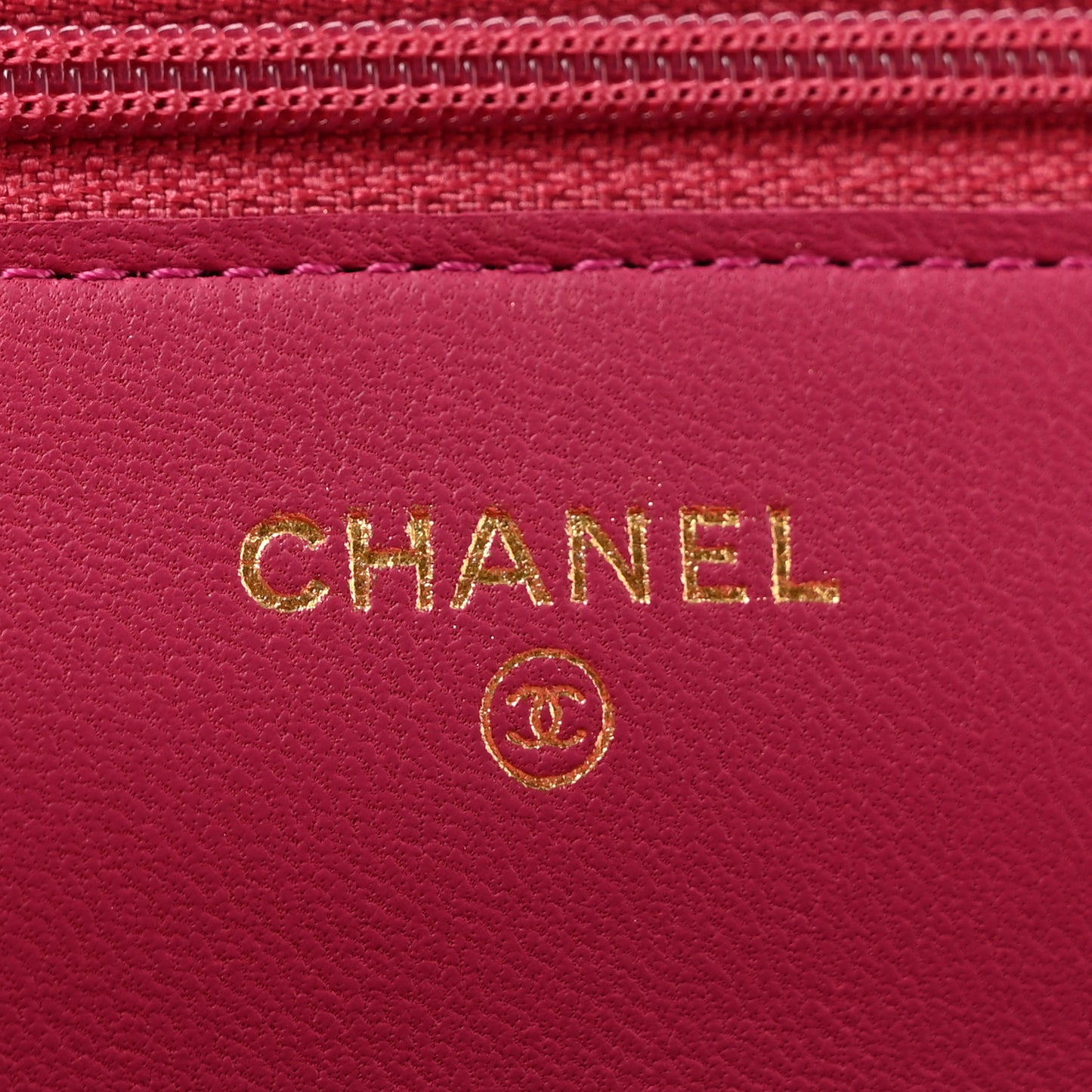 Lambskin Camellia Embossed Wallet on Chain WOC Fuchsia
