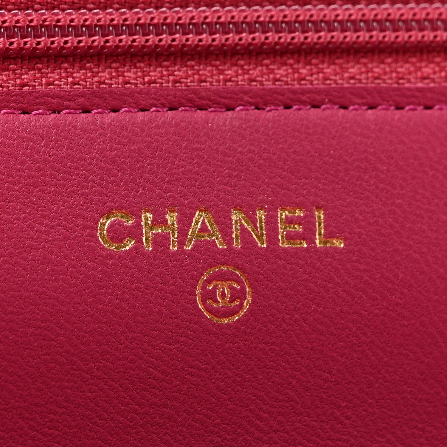 Chanel Lambskin Camellia Embossed Wallet on Chain WOC Fuchsia 6 of 13