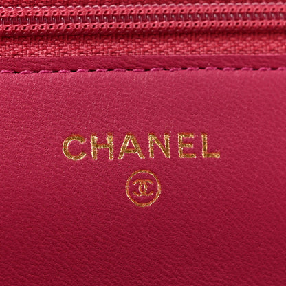 Chanel Lambskin Camellia Embossed Wallet on Chain WOC Fuchsia 6 of 13