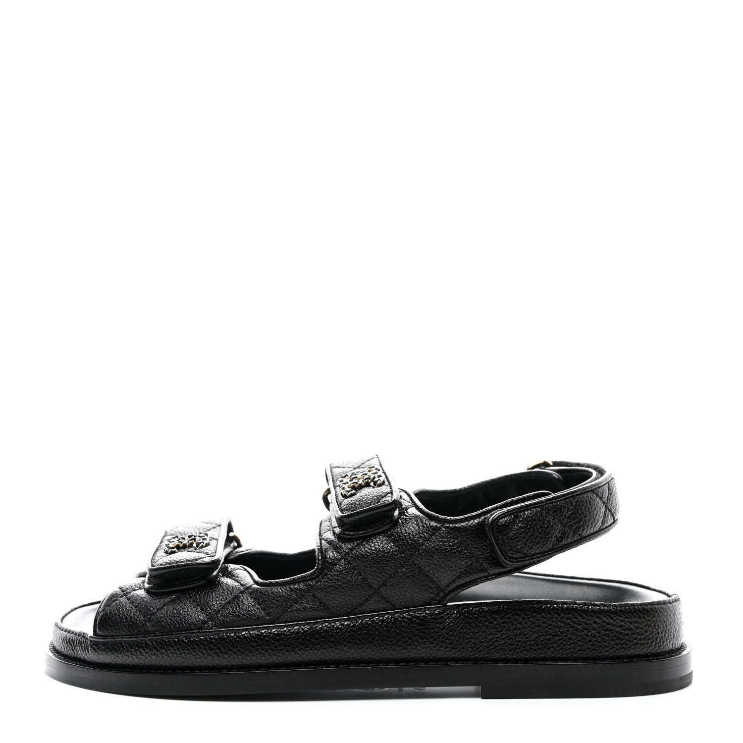 Chanel Grained Calfskin Velcro Dad Sandals 36.5 Black 1 of 9