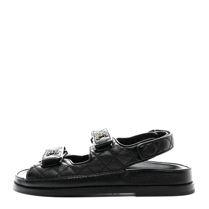 Chanel Grained Calfskin Velcro Dad Sandals 36.5 Black 1 of 9