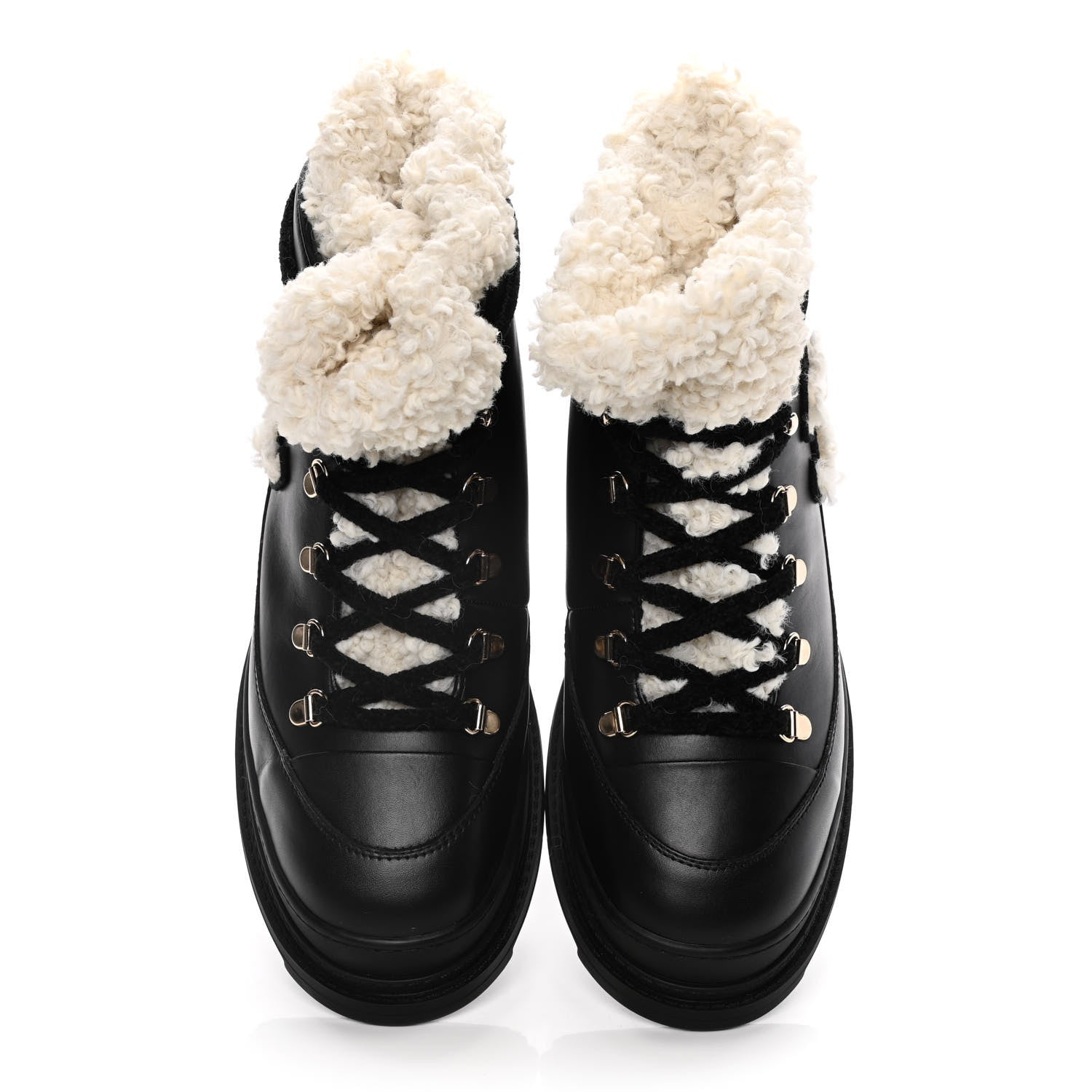 Chanel Calfskin Shearling CC Lace Up Boots 40.5 Black 5 of 16