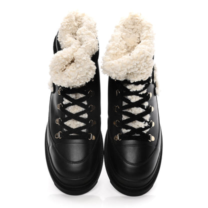 Chanel Calfskin Shearling CC Lace Up Boots 40.5 Black 5 of 16