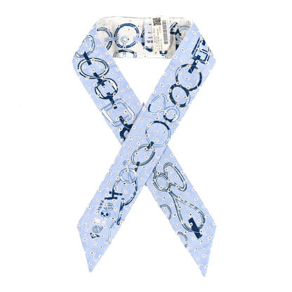 Hermes Silk Embroidered Do Re Boucles Broderie Anglaise Twilly Bleu White Marine 1 of 4