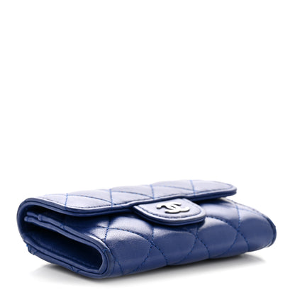 Chanel Lambskin Quilted Flap Card Holder Wallet Blue 4 of 10