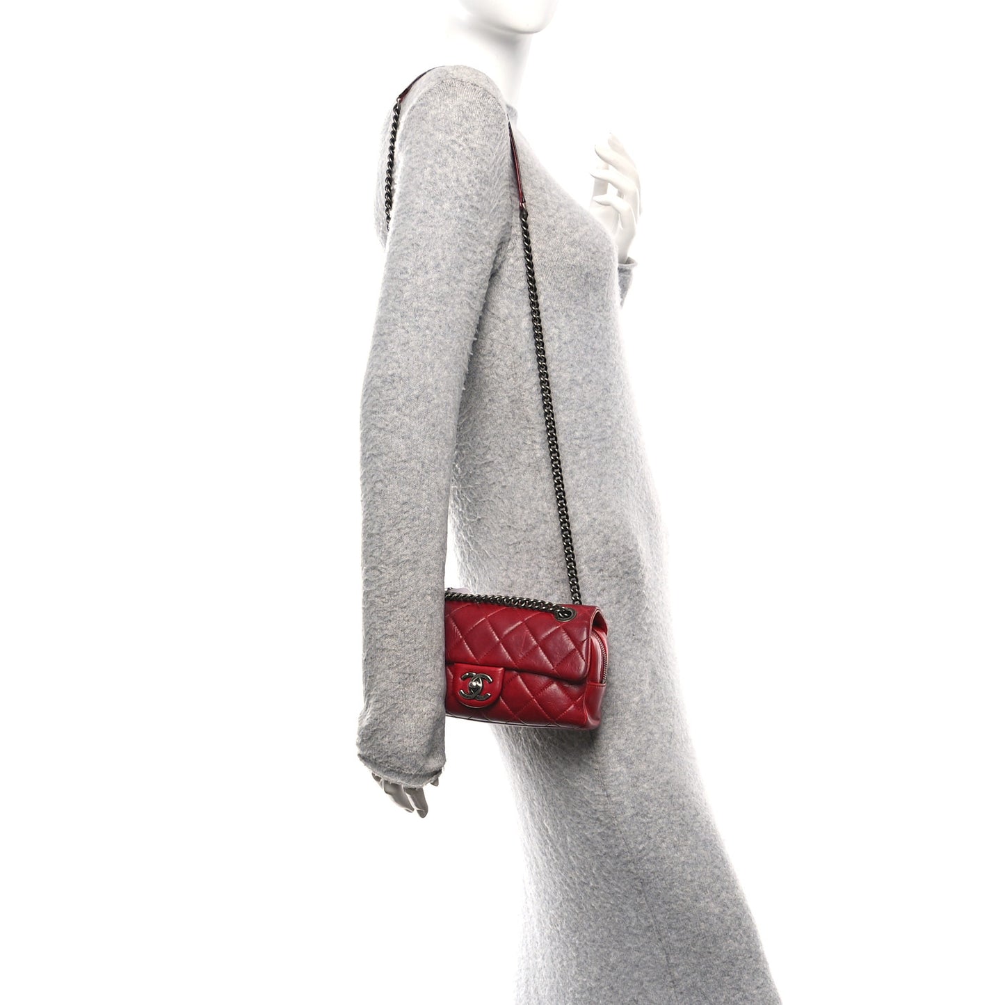 Glazed Calfskin Quilted Small Duo Color Flap Red