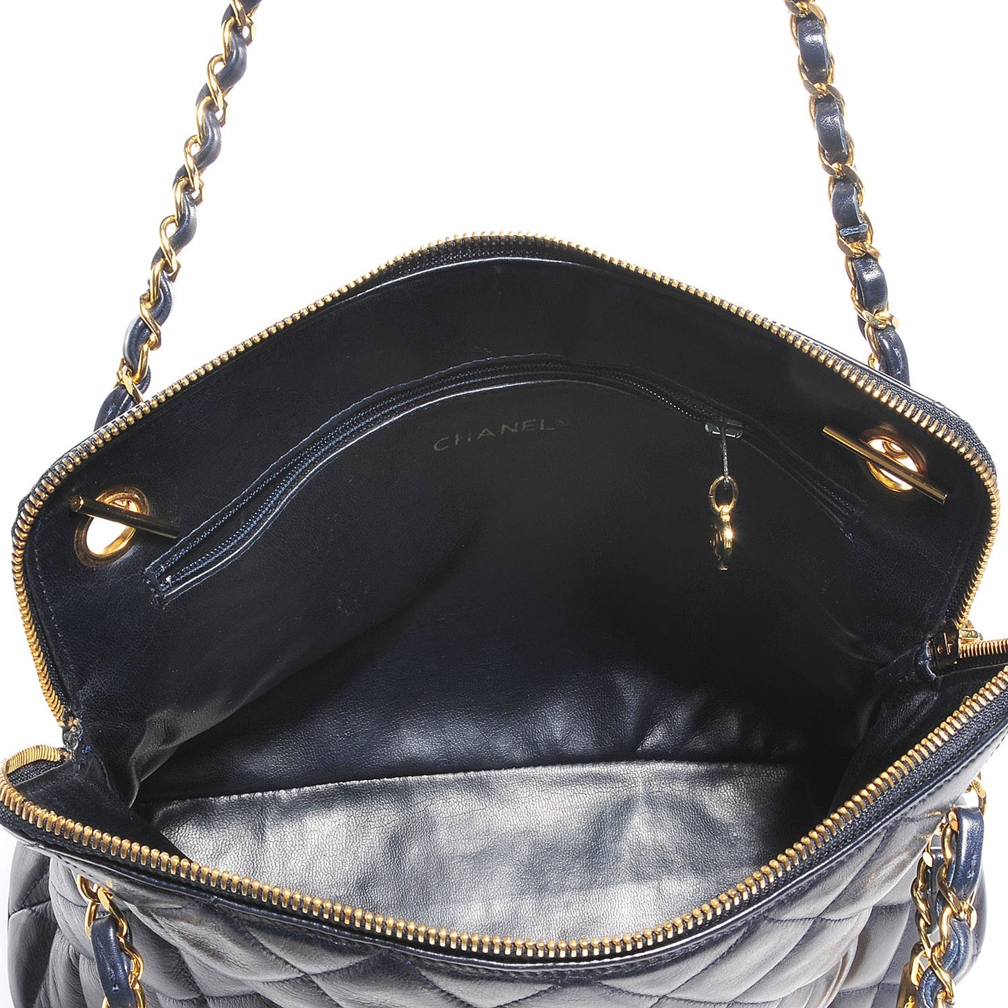 Lambskin Quilted Shoulder Bag Navy Blue