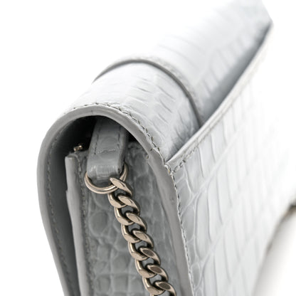 Balenciaga Shiny Metallic Calfskin Crocodile Embossed Hourglass Chain Bag Ash Blue 10 of 11