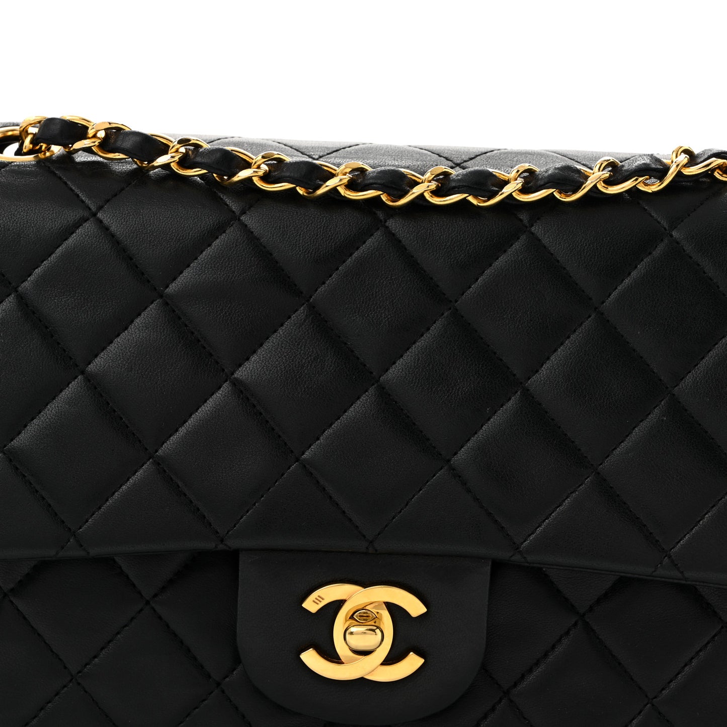 Lambskin Quilted Medium Double Flap Black