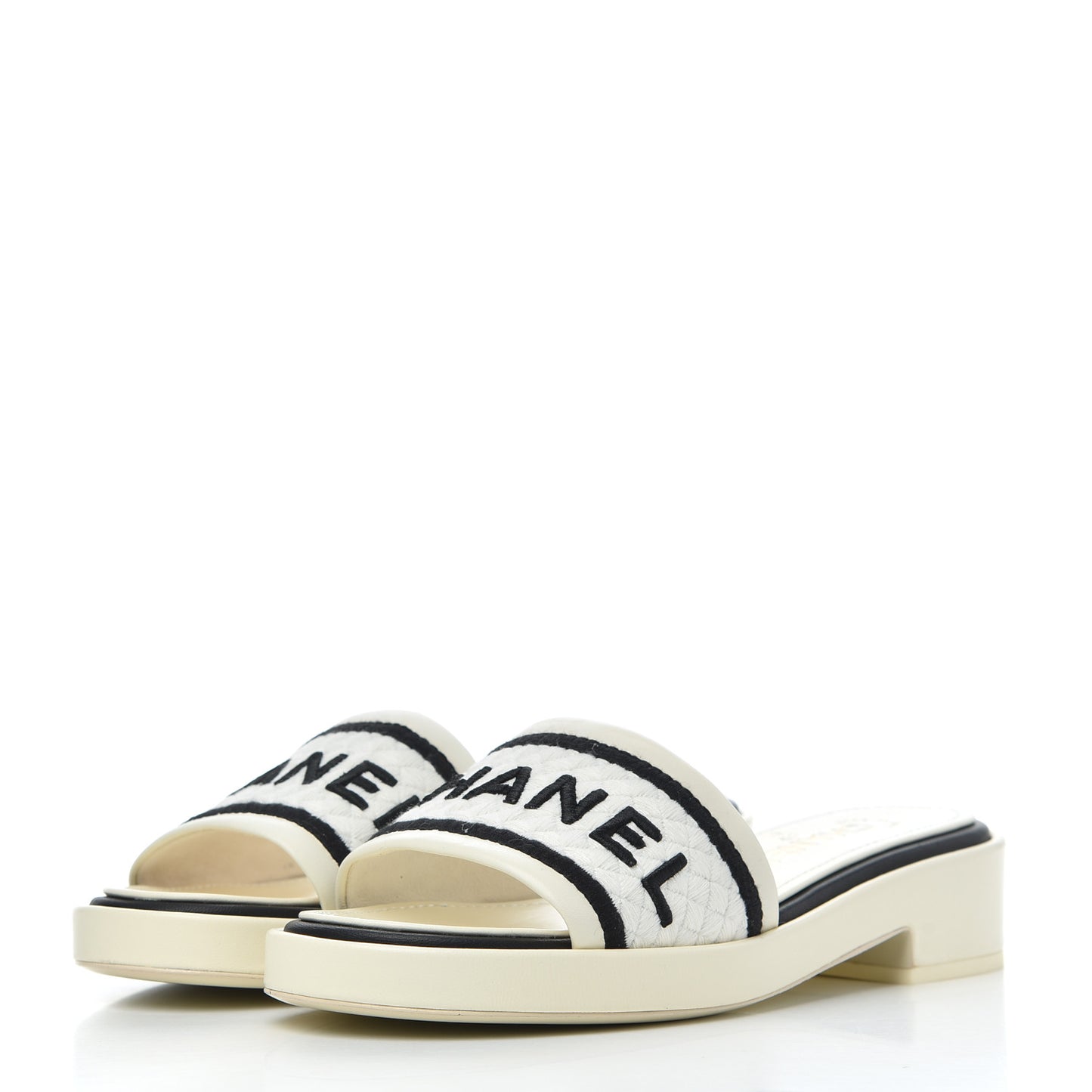 Lambskin Embroidered Logo Mules 37 Ivory Black