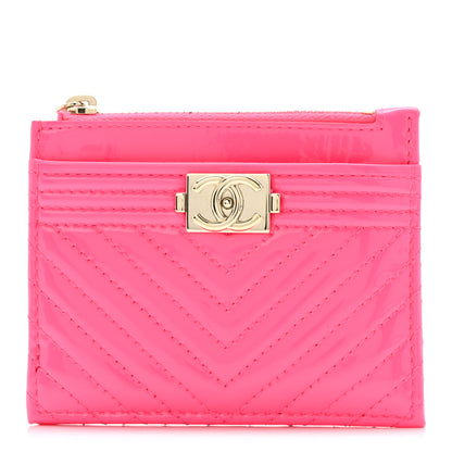 Chanel Patent Chevron Quilted Boy Zip Card Holder Neon Pink 1 of 9