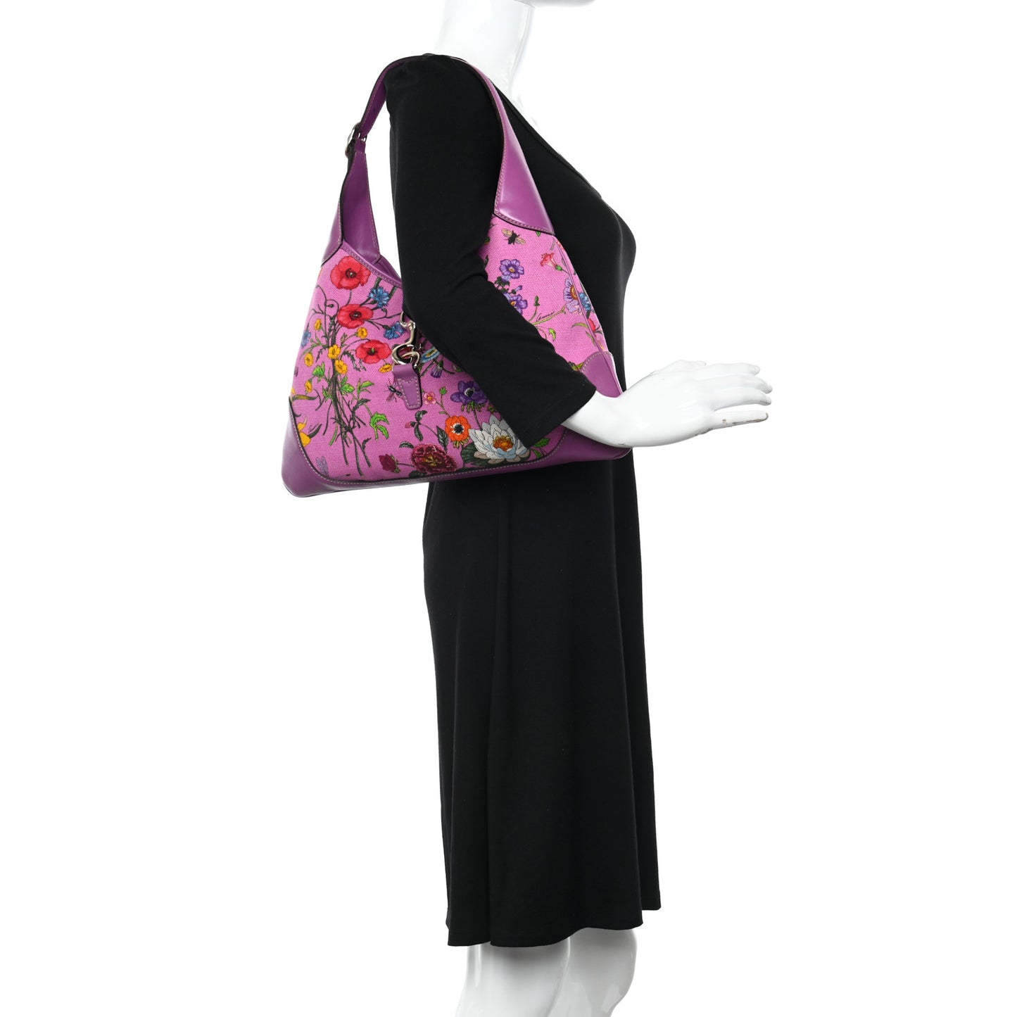 Canvas Floral Flora Medium Jackie O Bouvier Hobo Hot Pink
