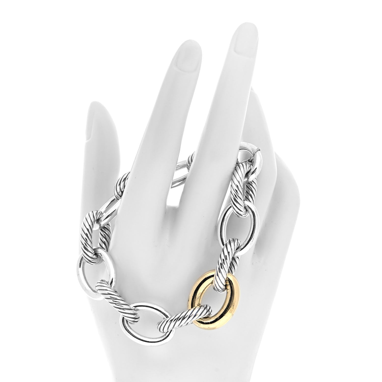 David Yurman Sterling Silver 18K Yellow Gold 19mm Extra Large Oval Link Bracelet 2 of 5