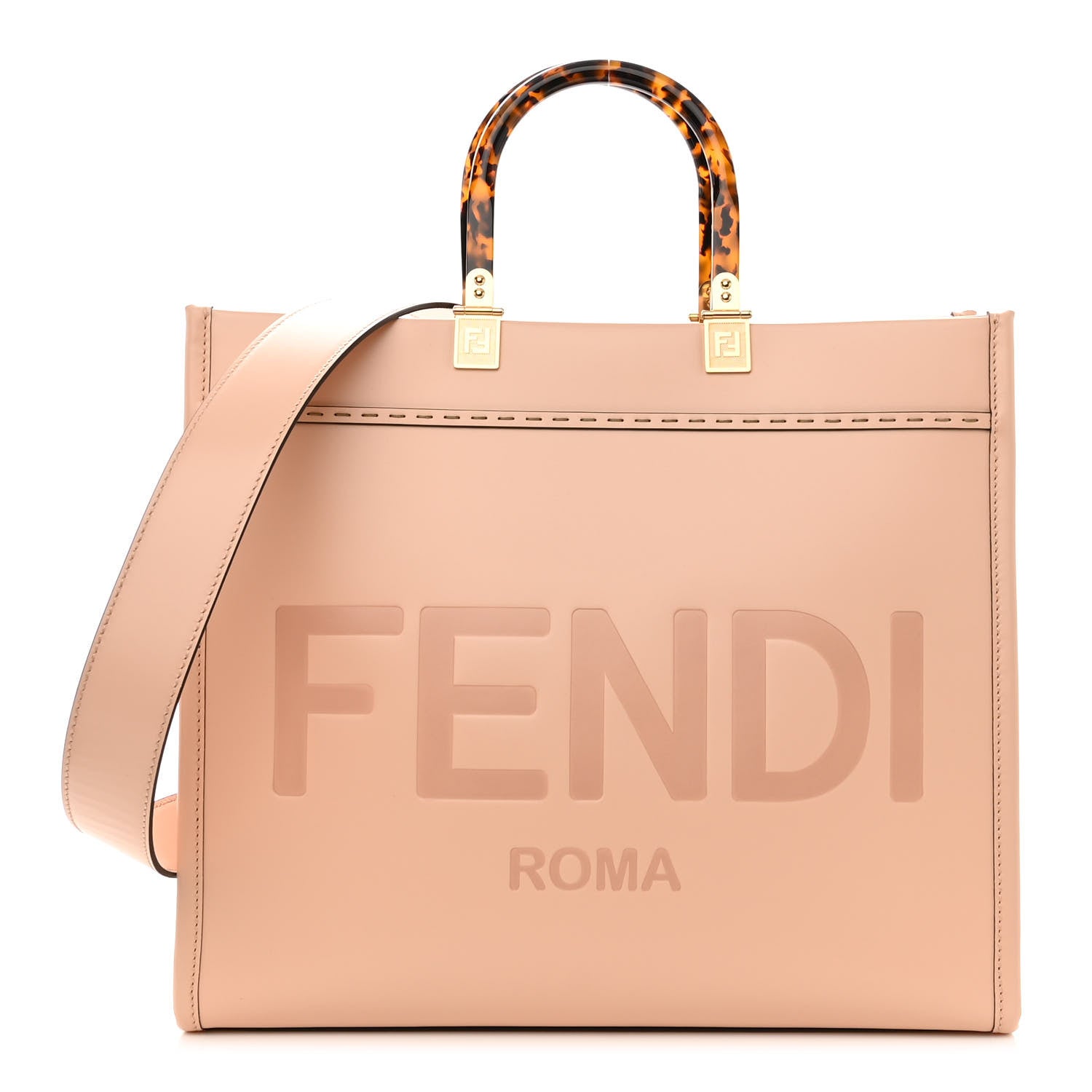 Fendi Vitello King Plexiglass Logo Embossed Medium Fendi Sunshine Shopper Tote Light Rose 1 of 10