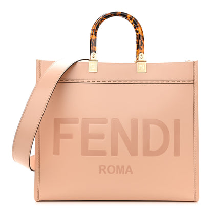 Fendi Vitello King Plexiglass Logo Embossed Medium Fendi Sunshine Shopper Tote Light Rose 1 of 10
