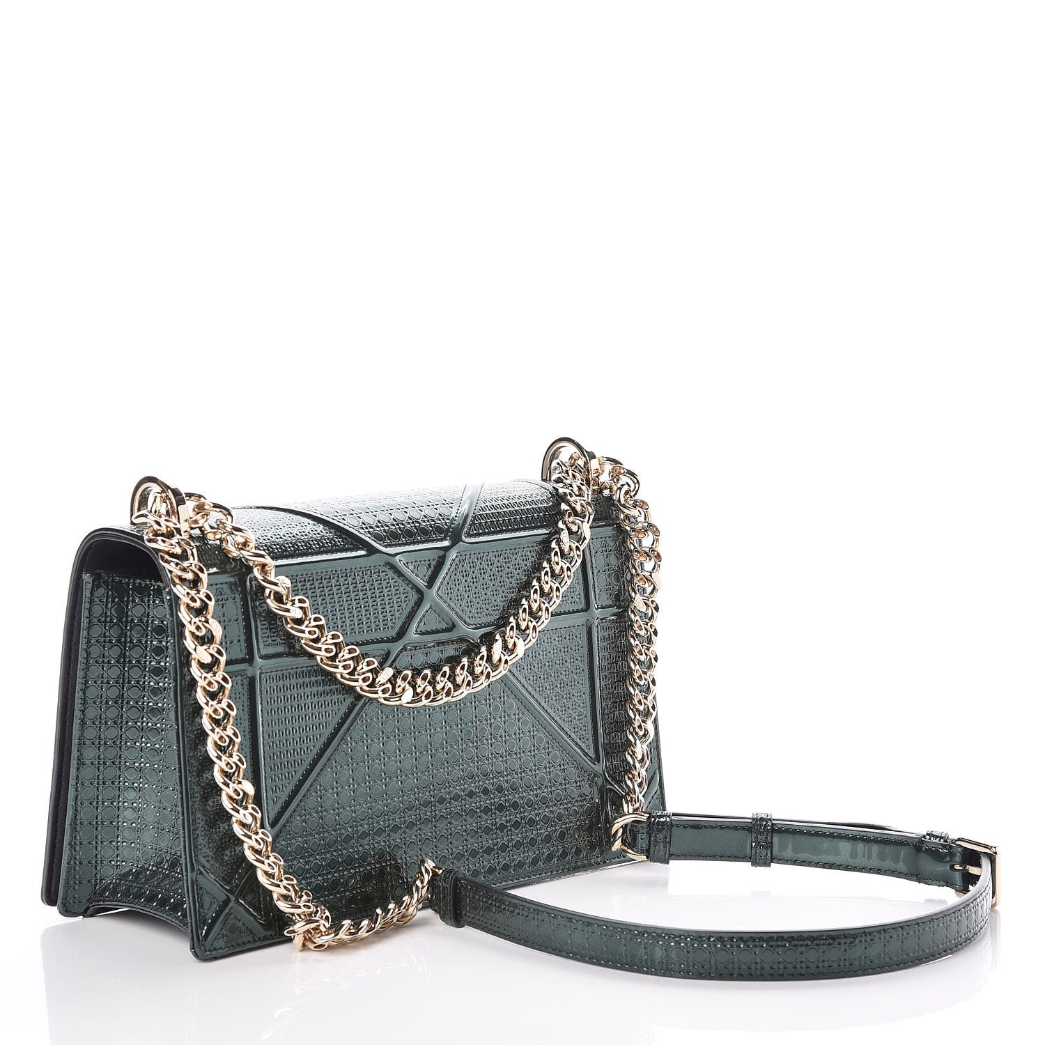 Christian Dior Metallic Patent Micro-Cannage Medium Diorama Flap Bag Malachite Green 3 of 14