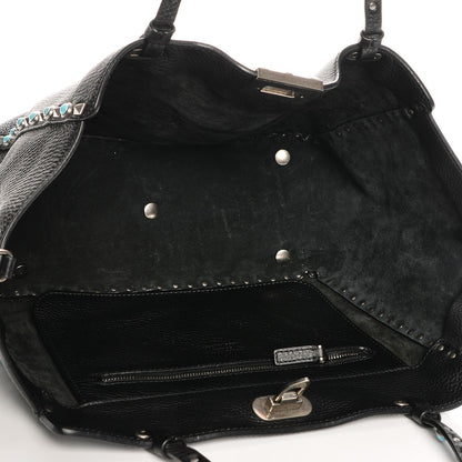 Valentino Garavani Grained Calfskin Turquoise Medium Rockstud Rolling Tote Black 5 of 7