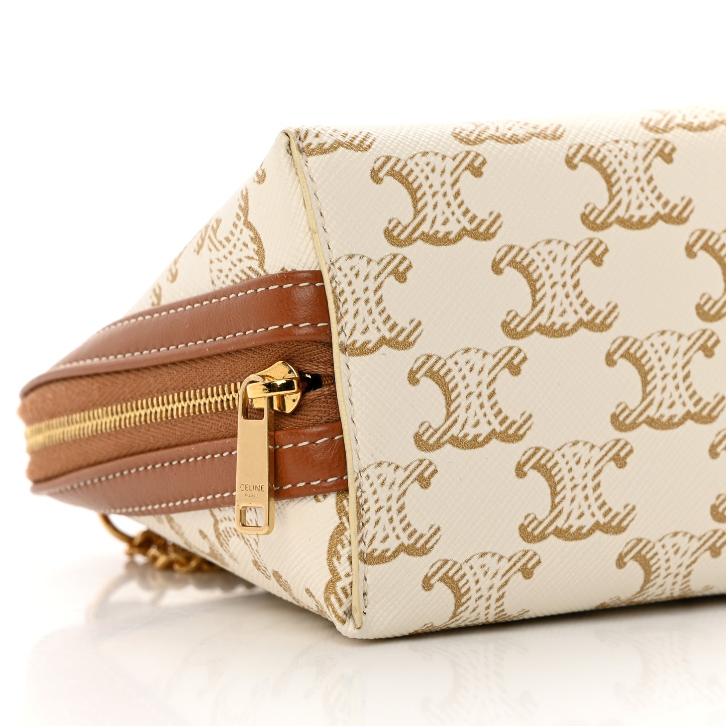 Lambskin Triomphe Canvas Clutch With Chain White Tan