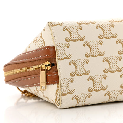 Celine Lambskin Triomphe Canvas Clutch With Chain White Tan 10 of 13