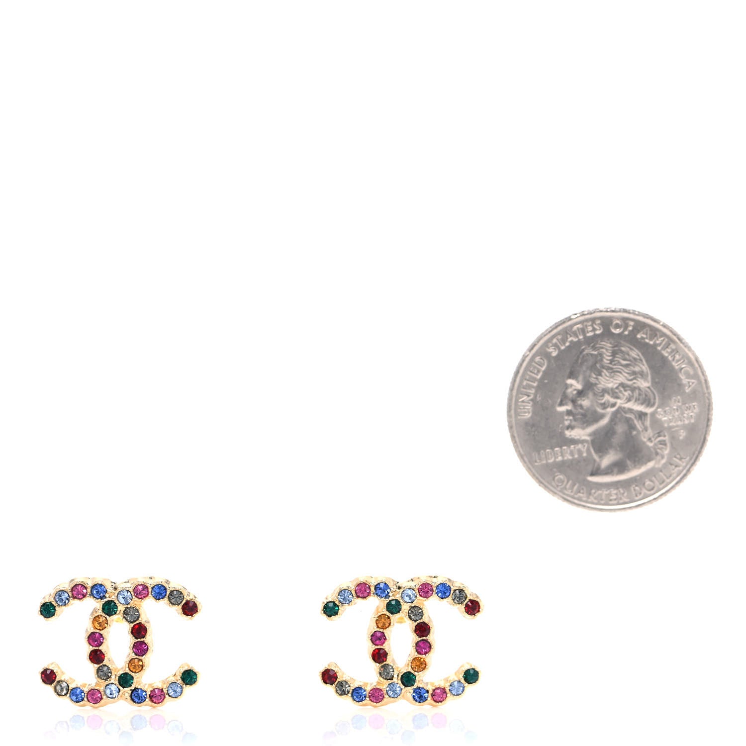 Chanel Crystal Over The Rainbow CC Earrings Gold Multicolor 2 of 4