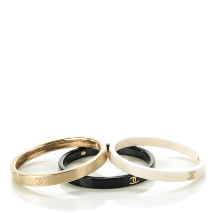 Chanel Resin Metal CC Bangle Set of 3 Black White Gold 4 of 5