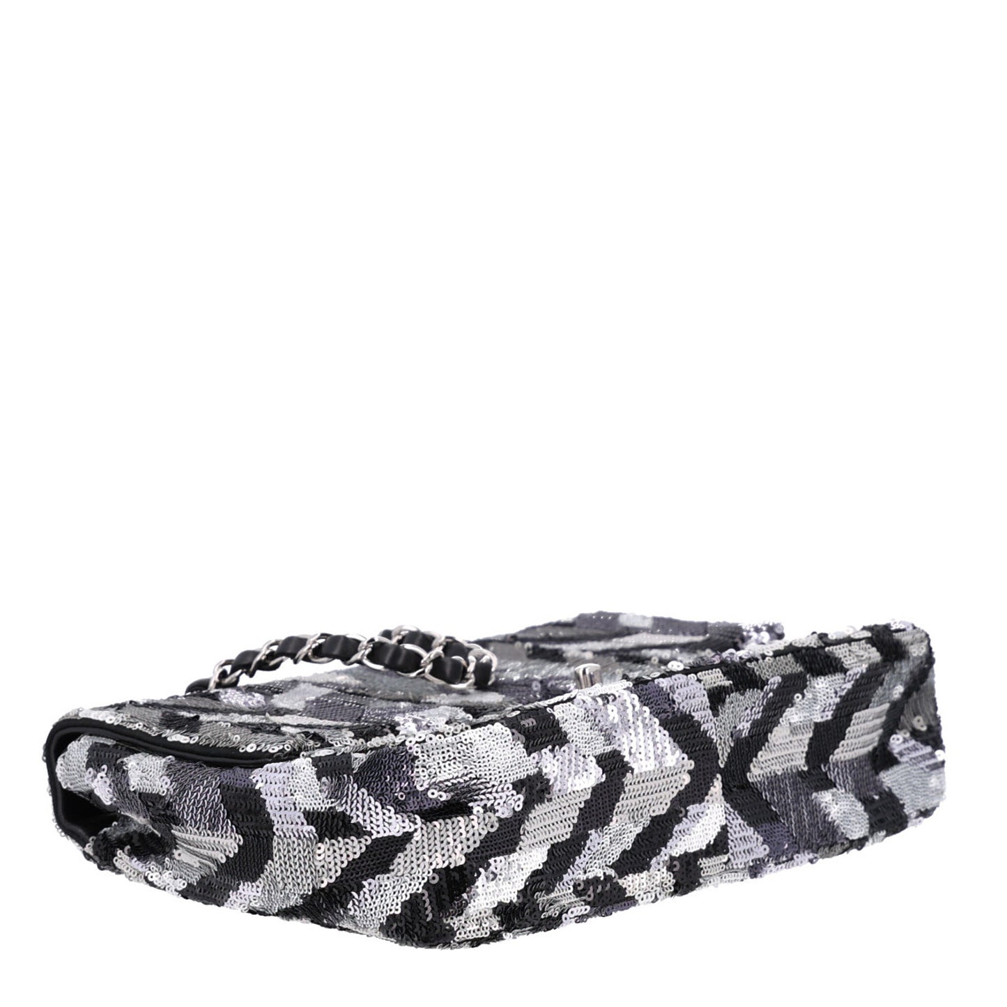 Sequin Medium Single Flap Silver Black