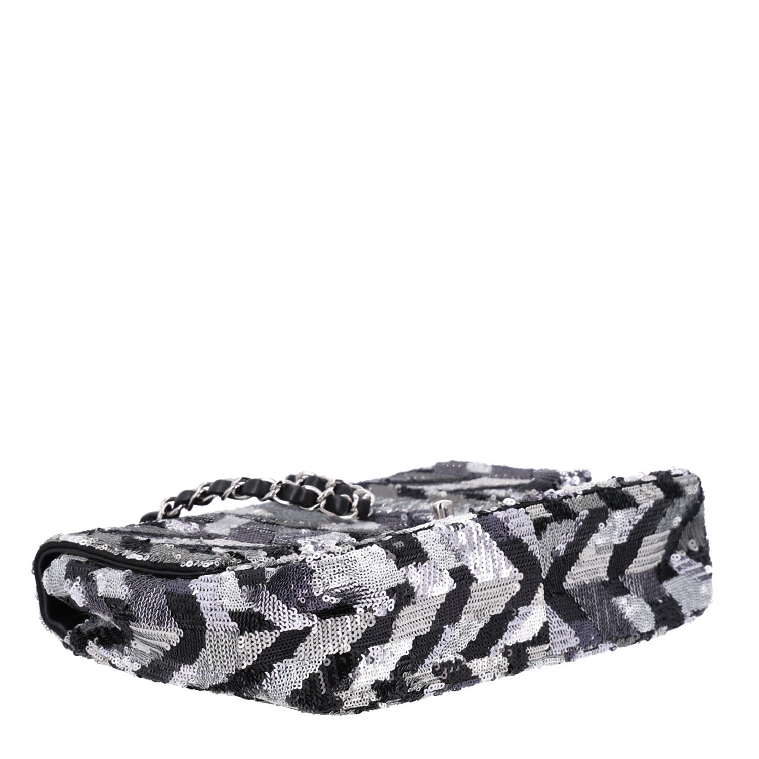 Chanel Sequin Medium Single Flap Silver Black 4 of 11
