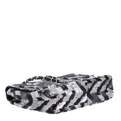 Chanel Sequin Medium Single Flap Silver Black 4 of 11