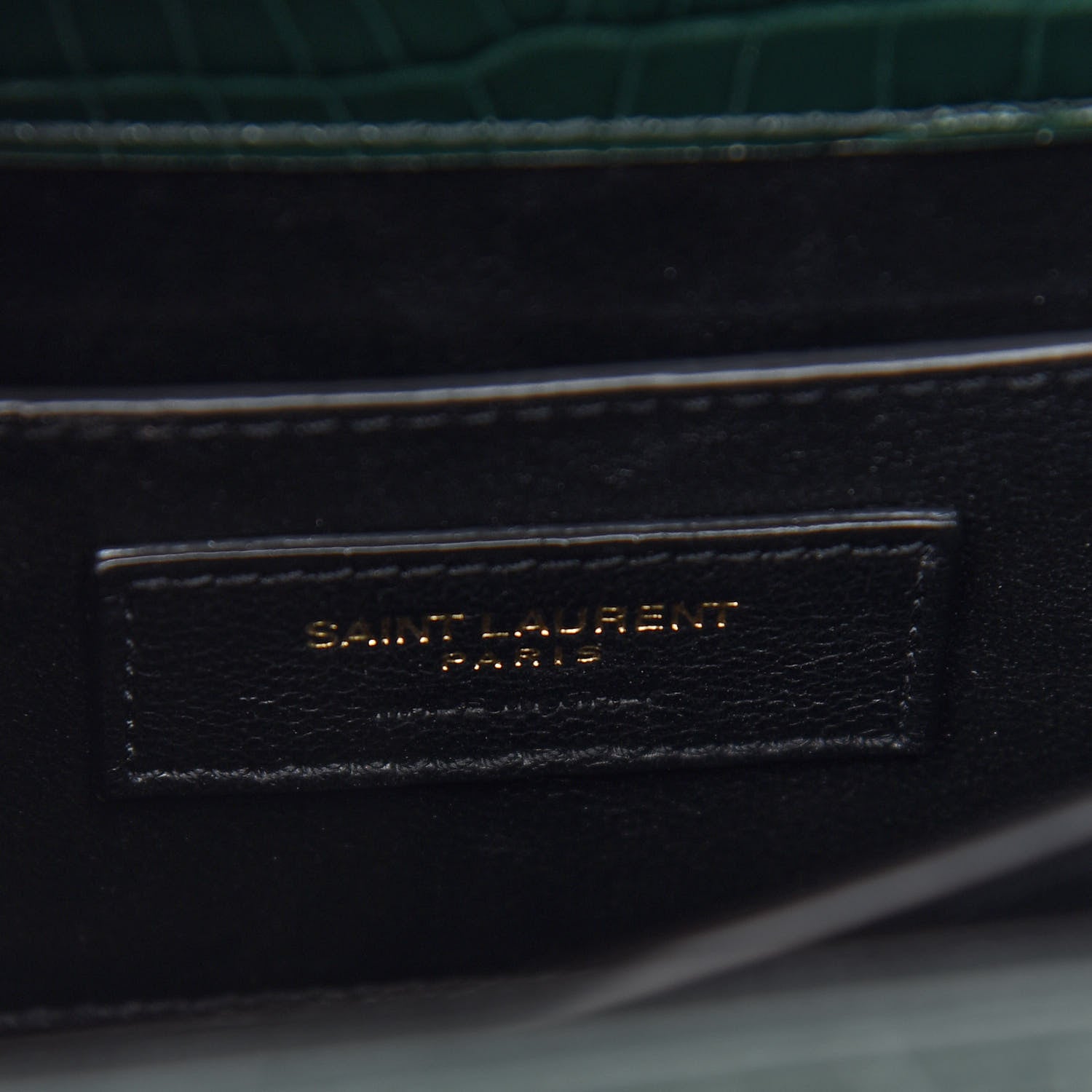 Saint Laurent Calfskin Crocodile Embossed Mini Classic Monogram Cassandra Top Handle Green 6 of 11